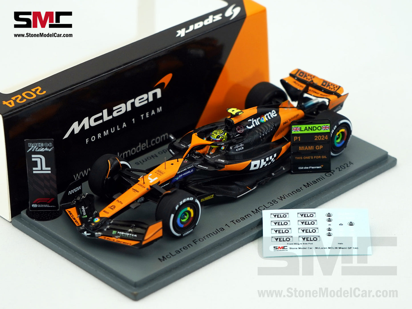 McLaren F1 MCL38 #4 Lando Norris Miami GP 2024 1st Career Win 1:43 Spark + Decal