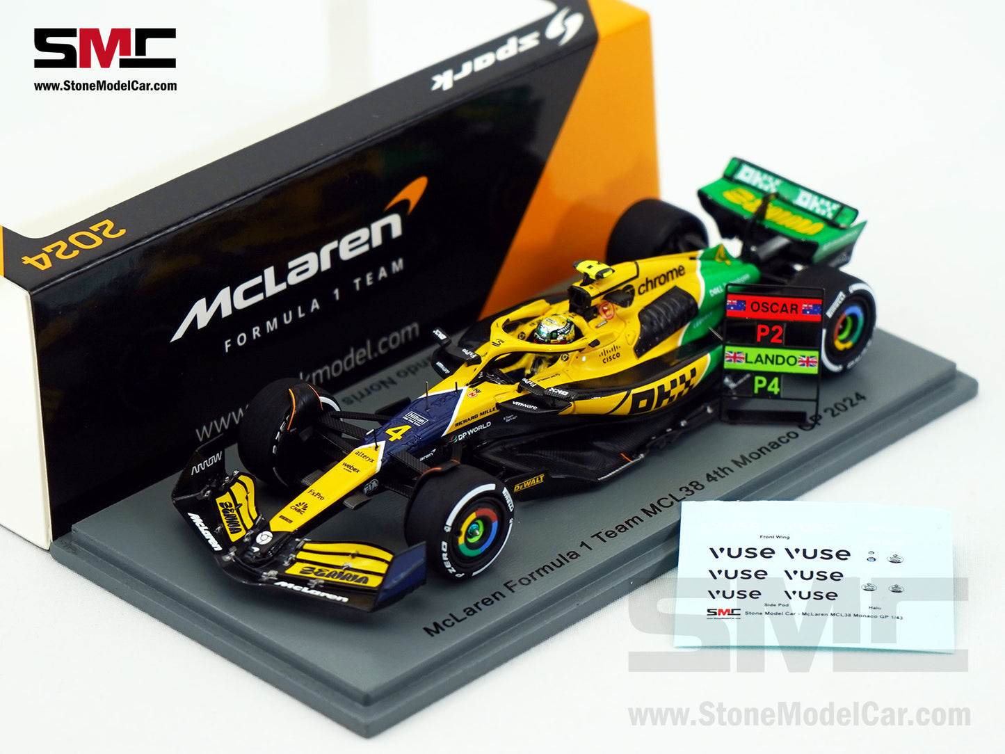McLaren F1 MCL38 #4 Lando Norris 4th Monaco GP 2024 Special Livery 1:43 Spark S9538