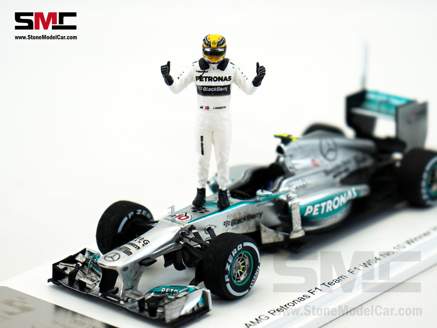 2013 F1 W04 #10 Lewis Hamilton Hungary GP 1st Win with Mercedes 1:43 Spark Special Figure Edition