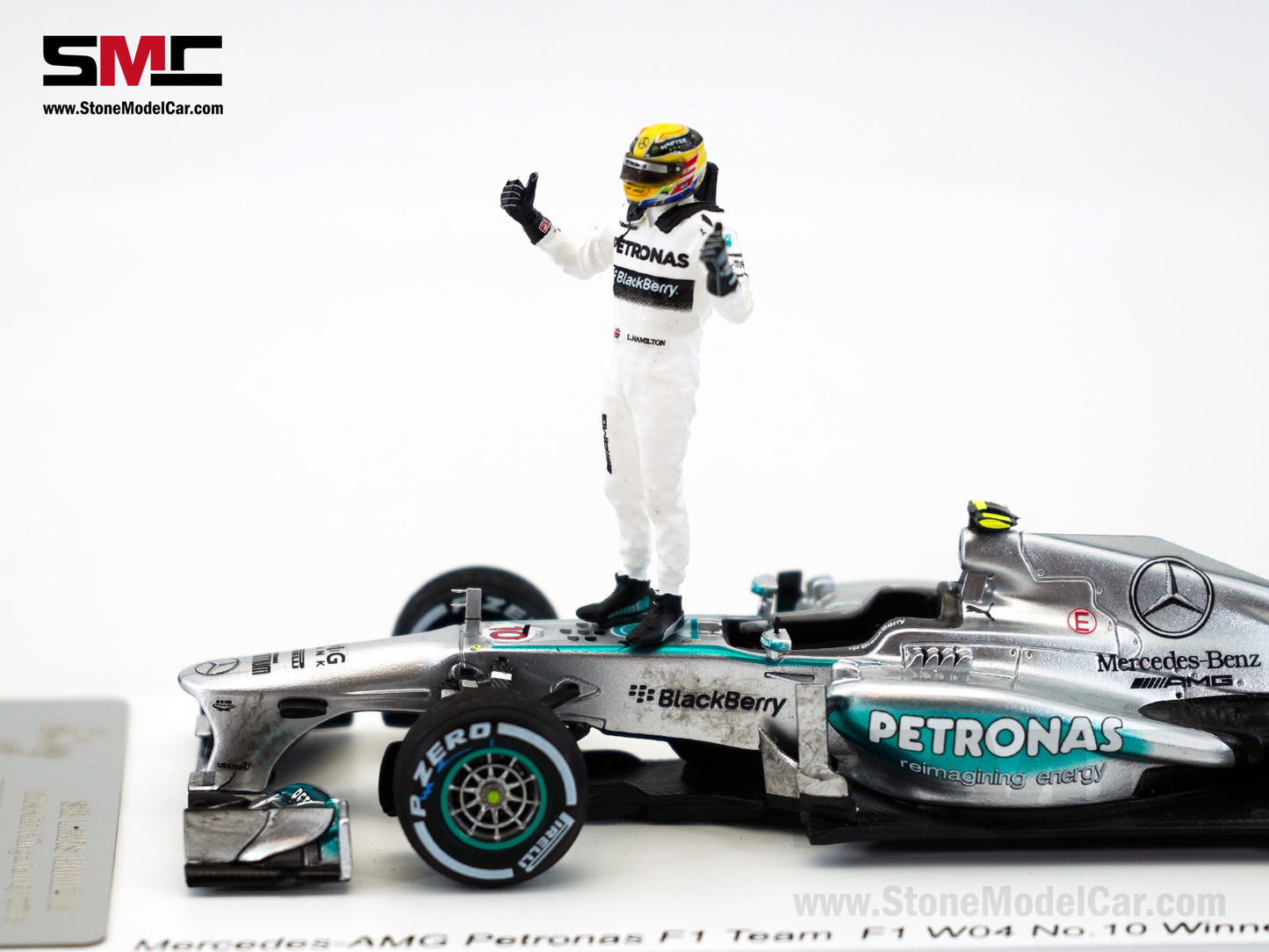 2013 F1 W04 #10 Lewis Hamilton Hungary GP 1st Win with Mercedes 1:43 Spark Special Figure Edition