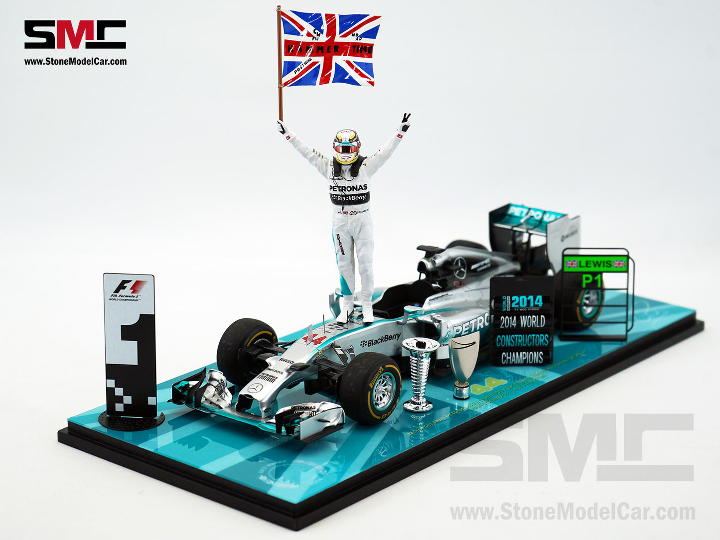 Mercedes F1 W05 #44 Lewis Hamilton Abu Dhabi GP 2014 2x World Champion 1:18 Spark with Figure
