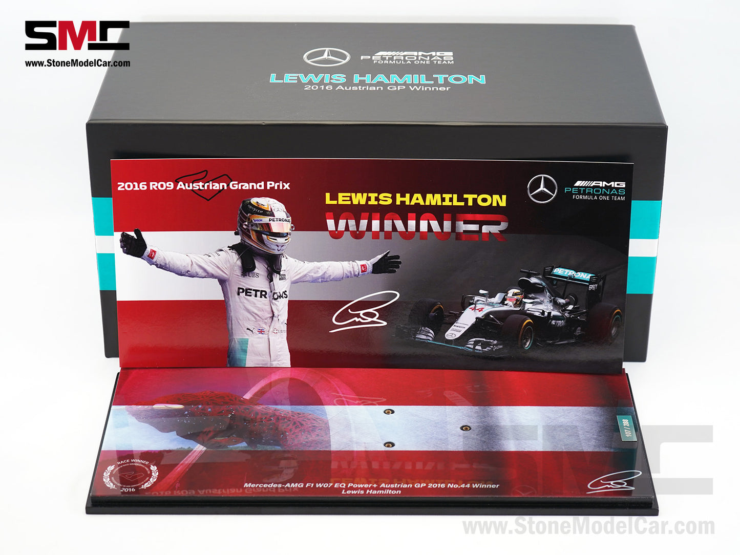 Mercedes F1 W07 #44 Lewis Hamilton Austrian GP 2016 Winner 7x World Champion 1:18 Spark Figure Edition