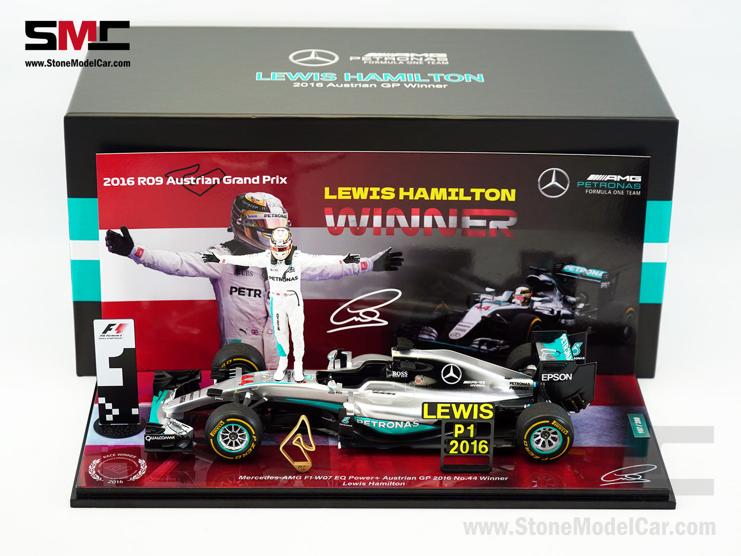 Mercedes F1 W07 #44 Lewis Hamilton Austrian GP 2016 Winner 7x World Champion 1:18 Spark Figure Edition