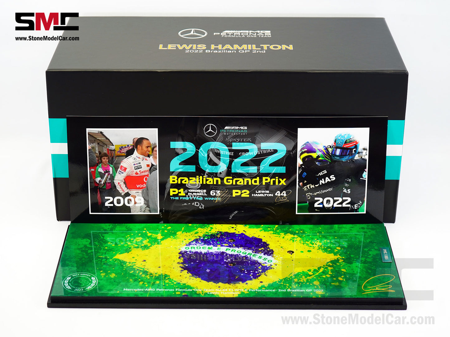 Mercedes F1 W13 #44 7x World Champion Lewis Hamilton Brazil GP 2022 Spark 1:18 Special Figure Edition