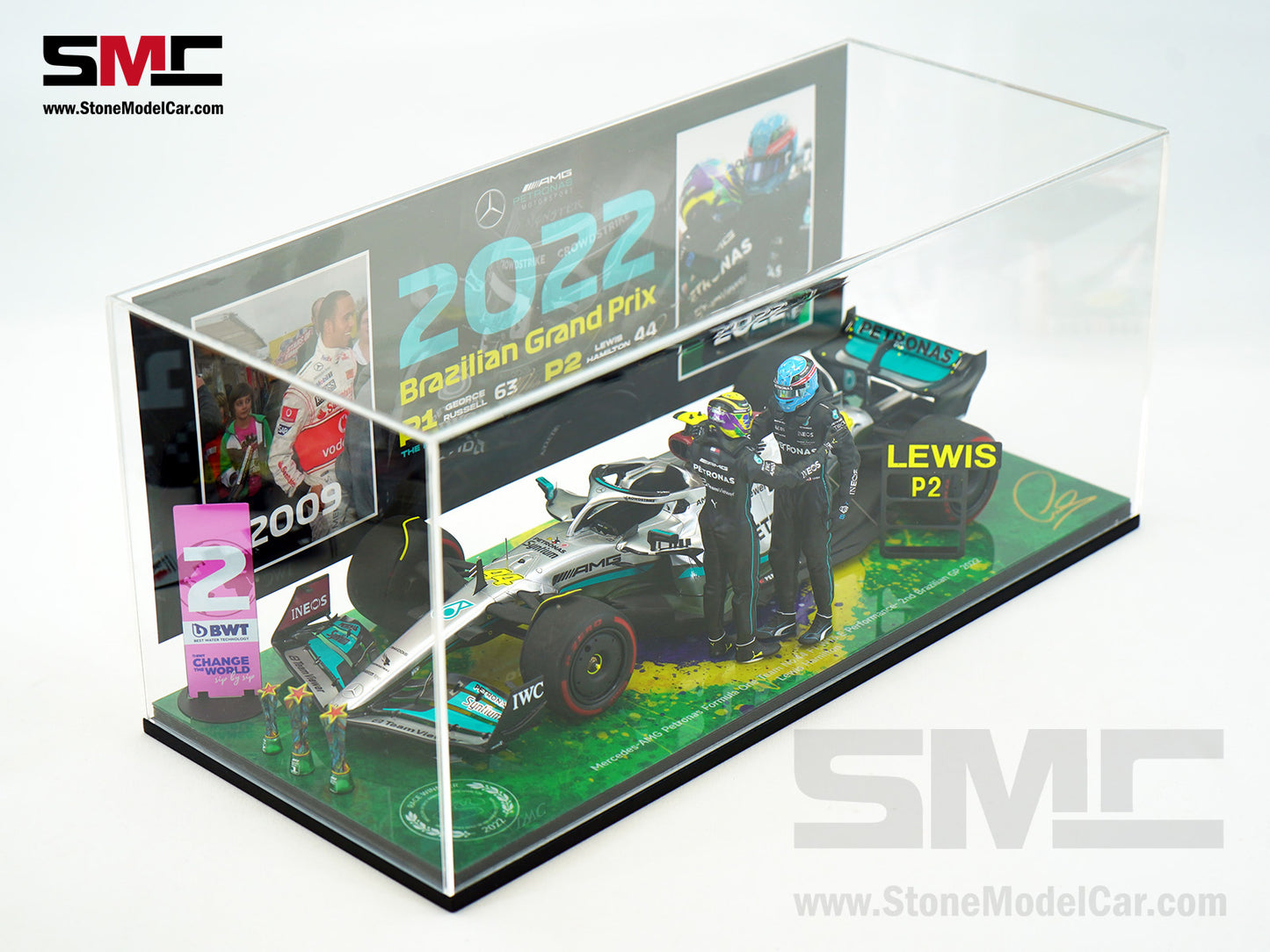 Mercedes F1 W13 #44 7x World Champion Lewis Hamilton Brazil GP 2022 Spark 1:18 Special Figure Edition