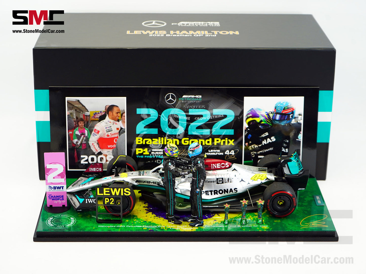 Mercedes F1 W13 #44 7x World Champion Lewis Hamilton Brazil GP 2022 Spark 1:18 Special Figure Edition