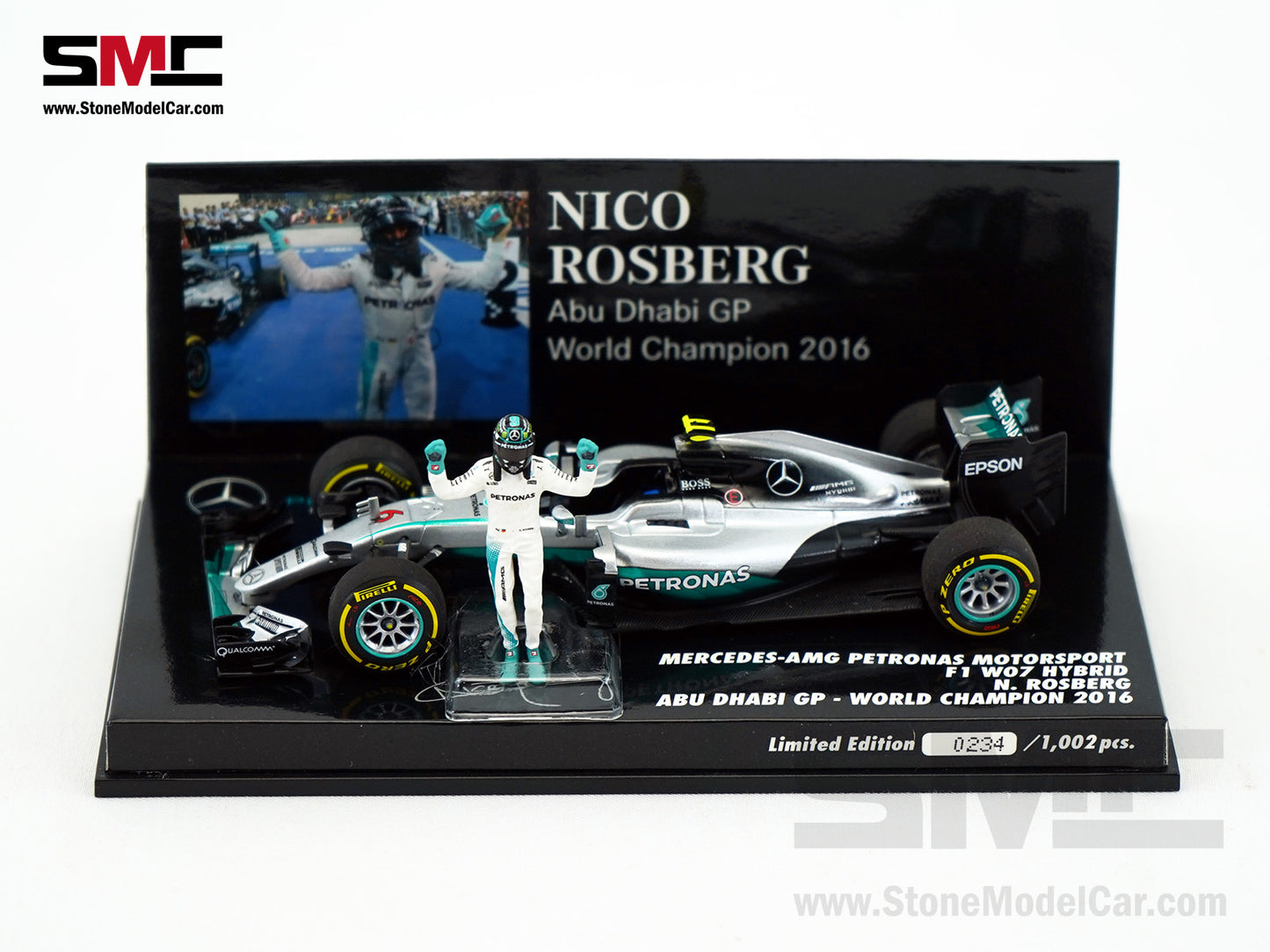 Mercedes F1 W07 #6 Nico Rosberg Abu Dhabi GP 2016 World Champion MINICHAMPS 1:43 Figure Edition