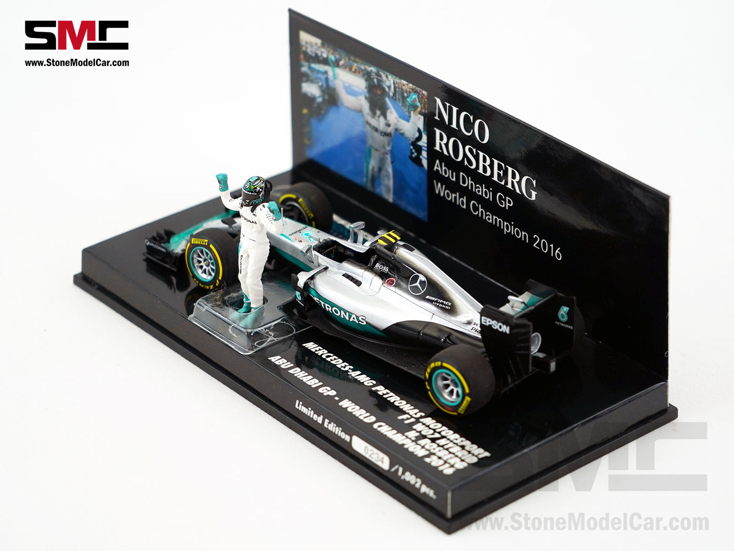 Mercedes F1 W07 #6 Nico Rosberg Abu Dhabi GP 2016 World Champion MINICHAMPS 1:43 Figure Edition