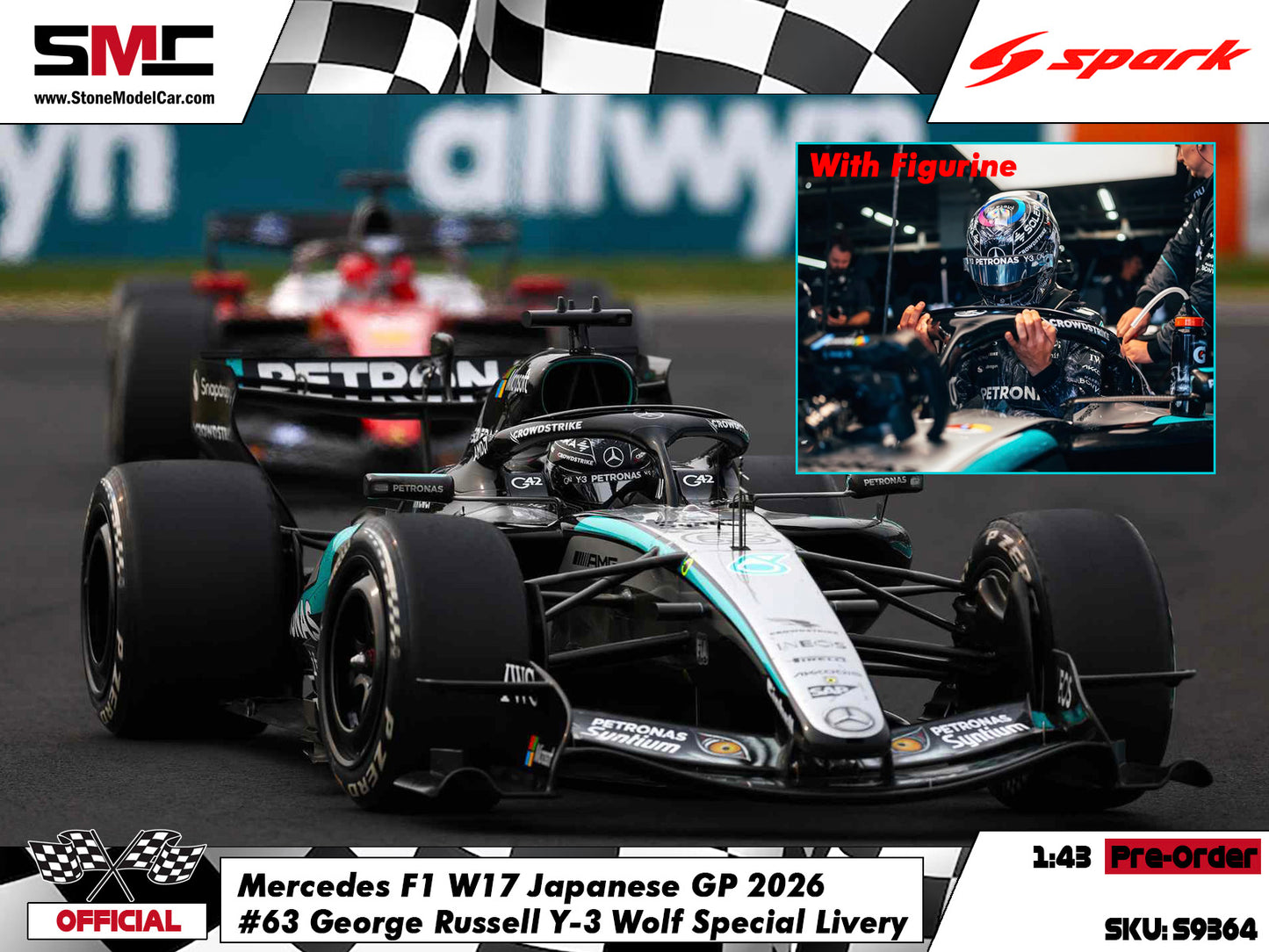 [Pre-Order] Mercedes F1 W17 #63 George Russell Japanese GP 2026 Spark 1:43 Figurine Edition S9364