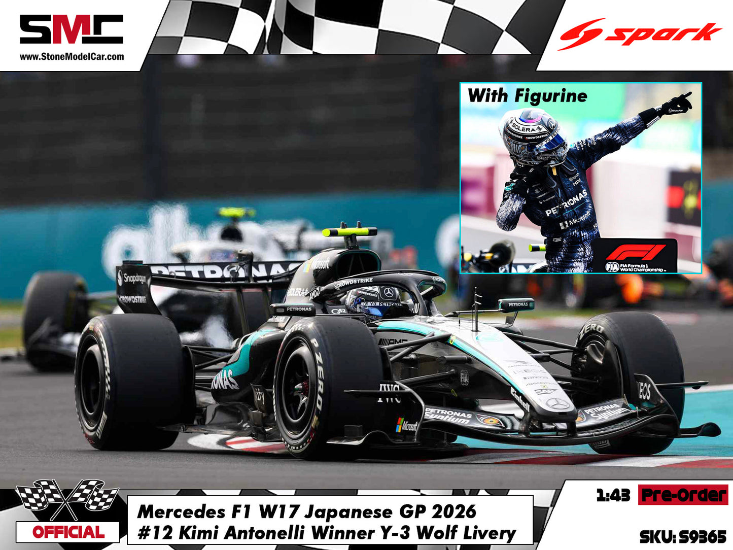 [Pre-Order] Mercedes F1 W17 #12 Kimi Antonelli Japanese GP 2026 Spark 1:43 Figurine Edition S9365