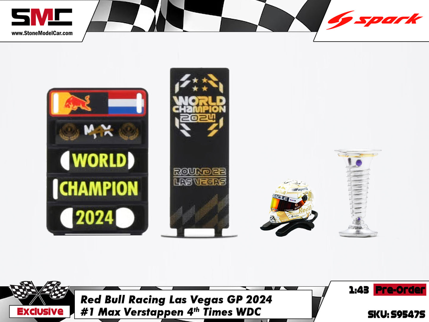[Pre-Order] Red Bull RB20 #1 Max Verstappen Las Vegas GP 2024 F1 World Champion 1:43 Spark Figure Edition