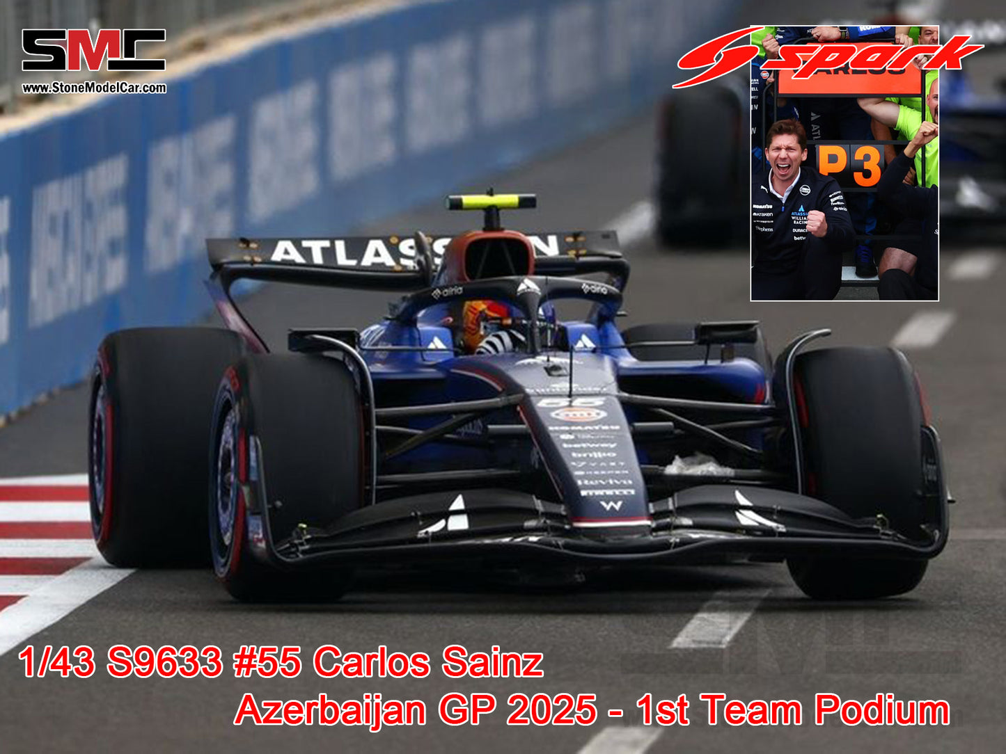 [Pre-Order] Williams F1 FW47 #55 Carlos Sainz Azerbaijan GP 2025 1st Podium 1:43 Spark S9633