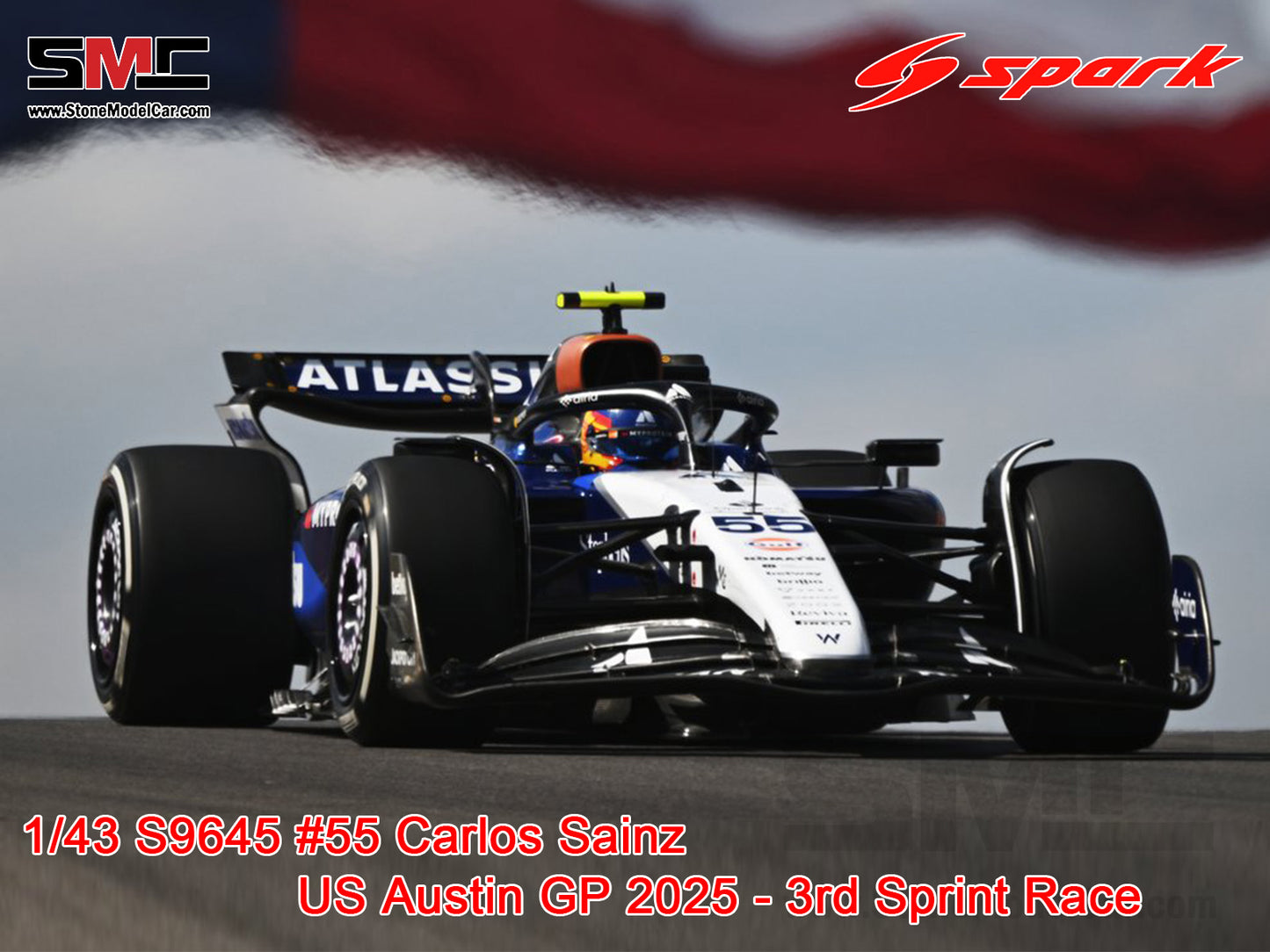 [Pre-Order] Williams F1 FW47 #55 Carlos Sainz US Austin GP Special Livery 2025 1:43 Spark S9645