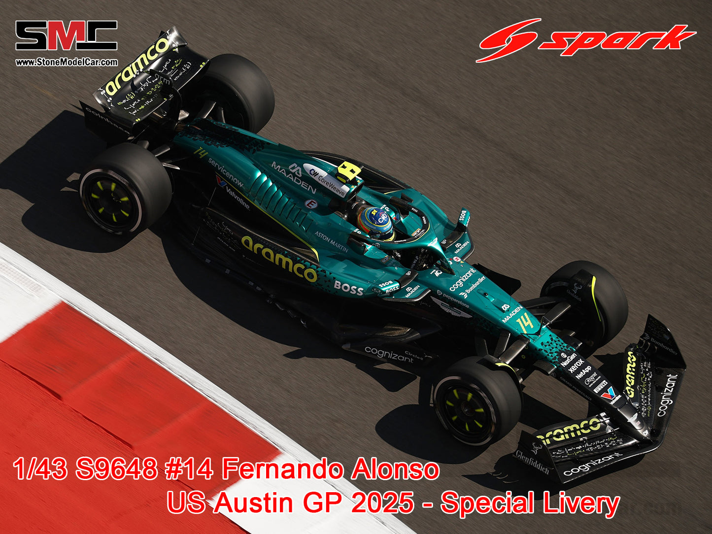 [Pre-Order] Aston Martin F1 AMR25 #14 Fernando Alonso US Austin GP 2025 Spark 1:43 S9648
