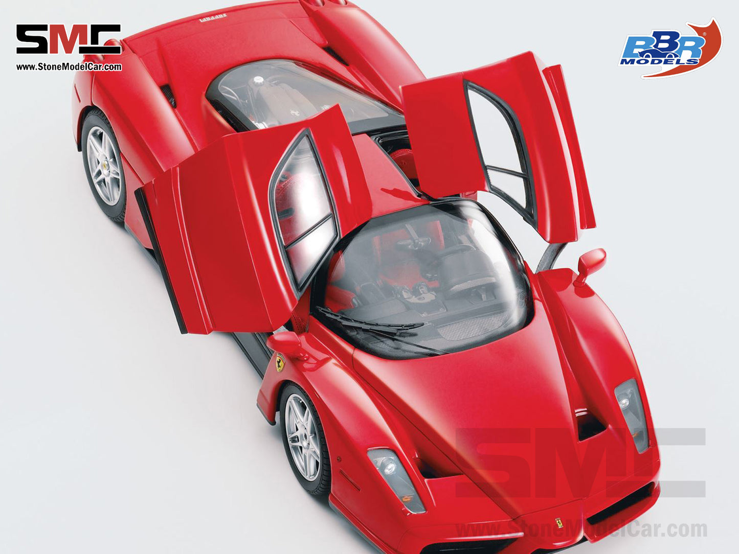 [Pre-Order] BBR High End Ferrari 1:18 Enzo Rosso Corsa 322 Silver Wheels Full Open with Leather Base