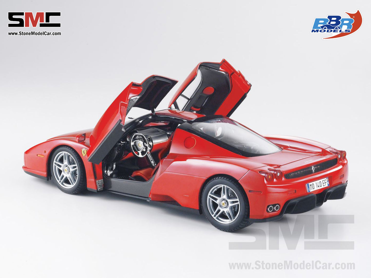 [Pre-Order] BBR High End Ferrari 1:18 Enzo Rosso Corsa 322 Silver Wheels Full Open with Leather Base