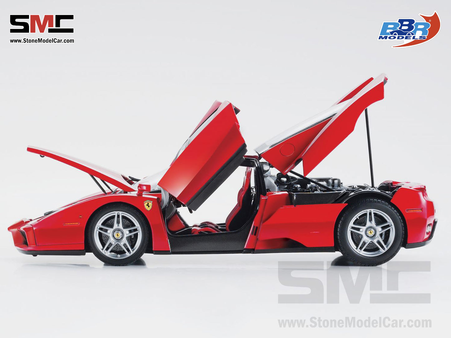 [Pre-Order] BBR High End Ferrari 1:18 Enzo Rosso Corsa 322 Silver Wheels Full Open with Leather Base