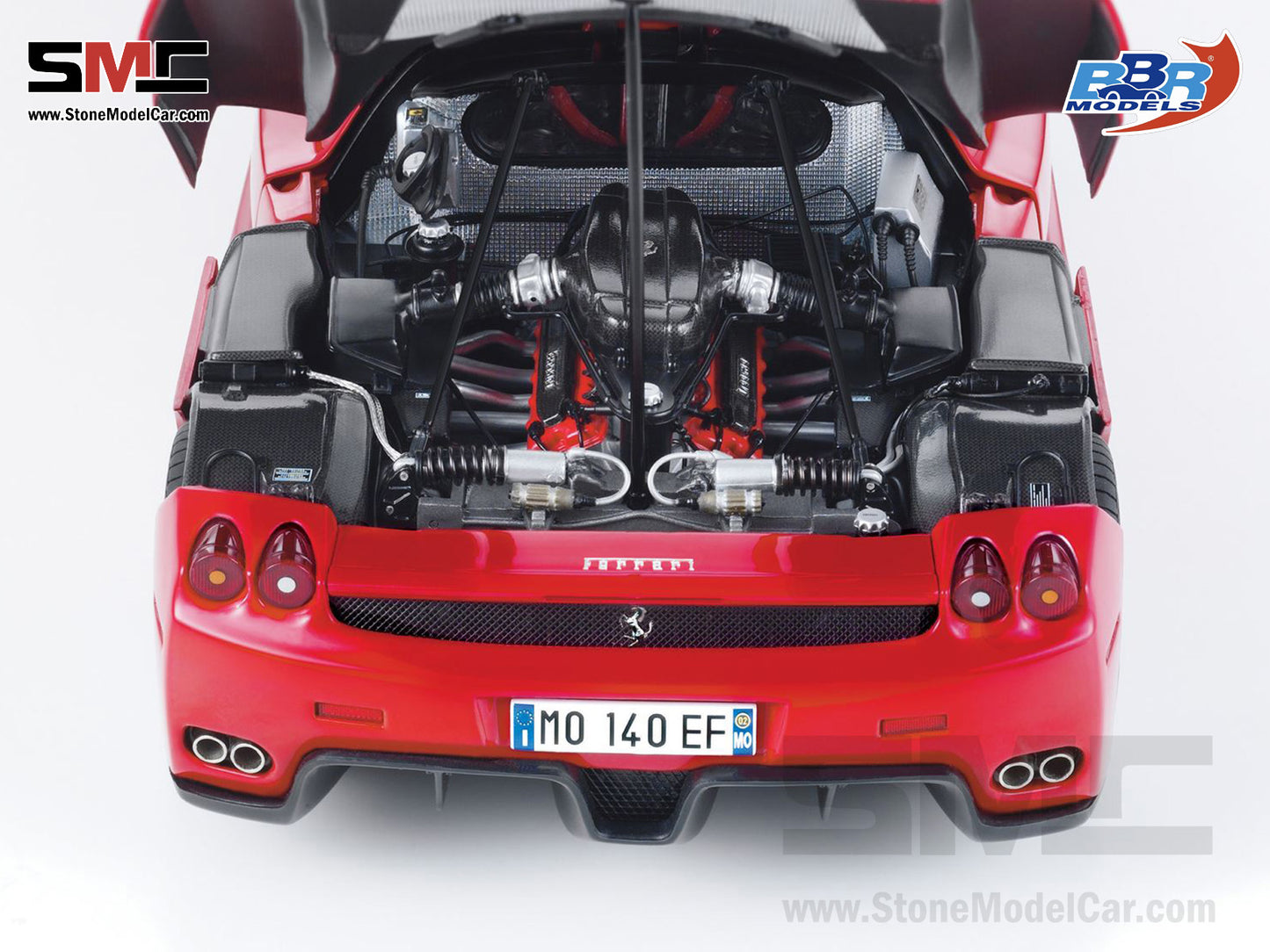[Pre-Order] BBR High End Ferrari 1:18 Enzo Rosso Corsa 322 Silver Wheels Full Open with Leather Base