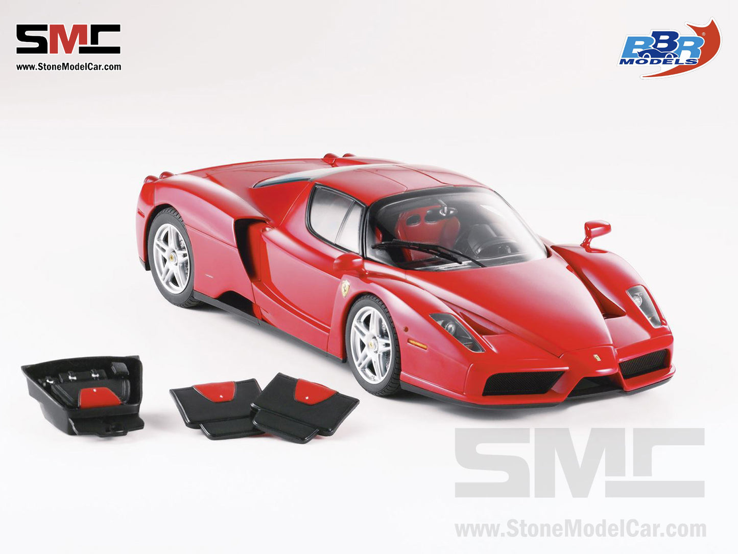 [Pre-Order] BBR High End Ferrari 1:18 Enzo Rosso Corsa 322 Silver Wheels Full Open with Leather Base