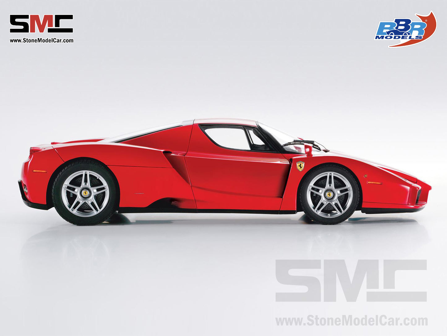 [Pre-Order] BBR High End Ferrari 1:18 Enzo Rosso Corsa 322 Silver Wheels Full Open with Leather Base