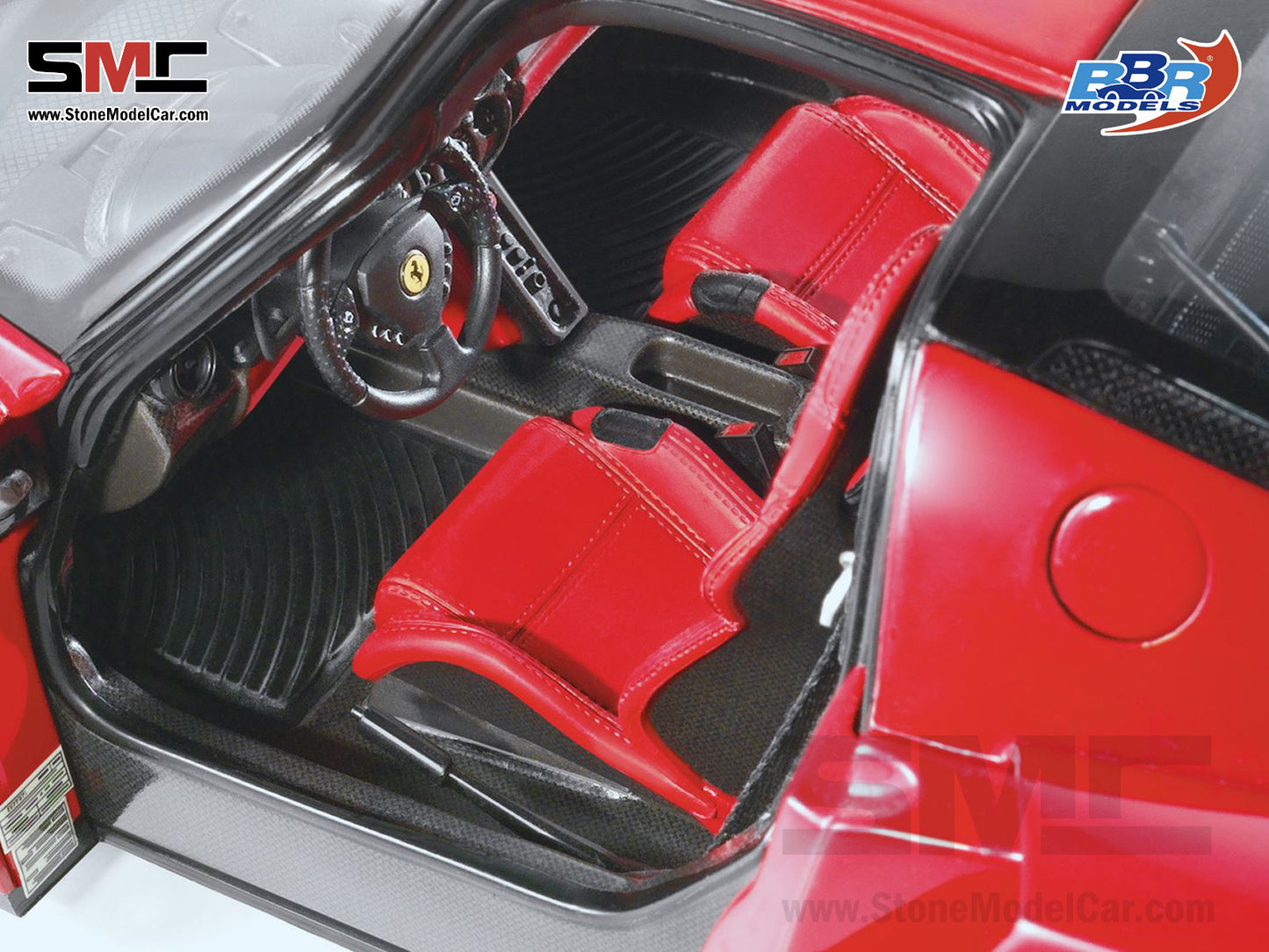 [Pre-Order] BBR High End Ferrari 1:18 Enzo Rosso Corsa 322 Silver Wheels Full Open with Leather Base