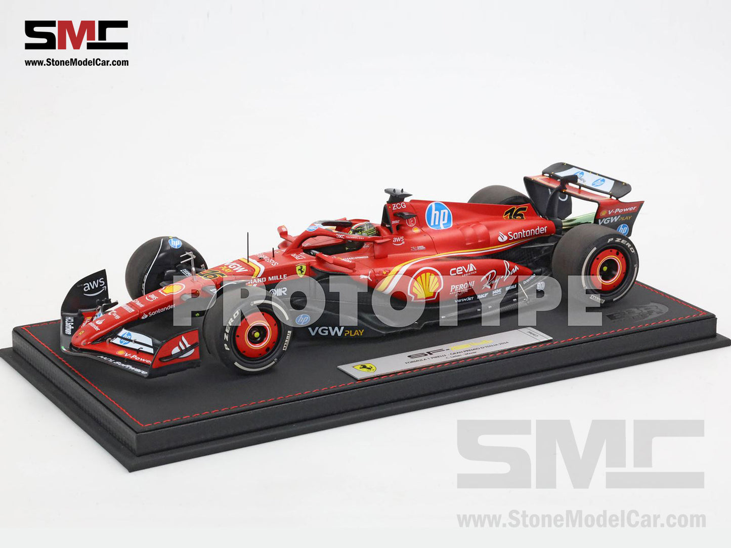 [Pre-Order] Ferrari F1 SF-24 #16 Charles Leclerc Winner Italy GP 2024 BBR 1:18 with Leather Base
