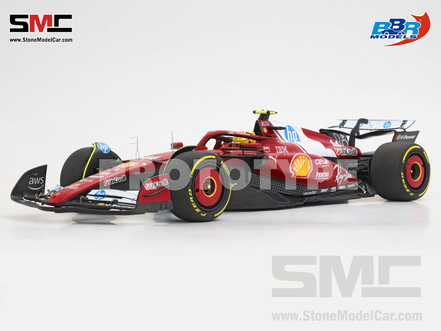 [Pre-Order] Ferrari F1 SF-25 #44 Lewis Hamilton Chinese GP Sprint Winner 2025 BBR 1:18 with Leather Base