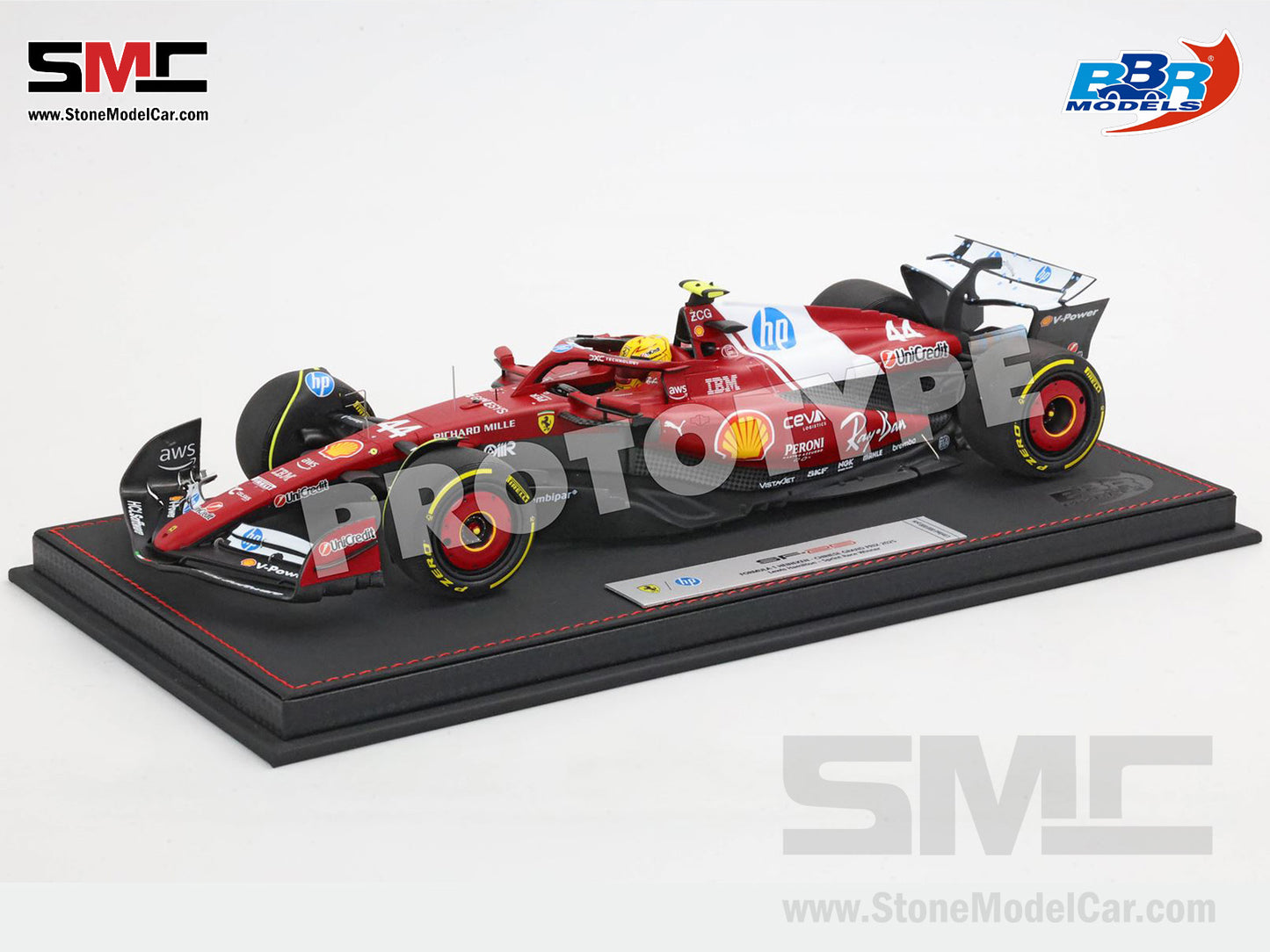 [Pre-Order] Ferrari F1 SF-25 #44 Lewis Hamilton Chinese GP Sprint Winner 2025 BBR 1:18 with Leather Base