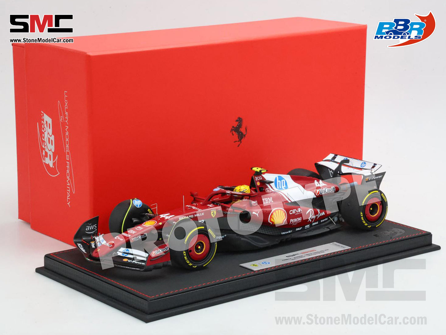 [Pre-Order] Ferrari F1 SF-25 #44 Lewis Hamilton Chinese GP Sprint Winner 2025 BBR 1:18 with Leather Base