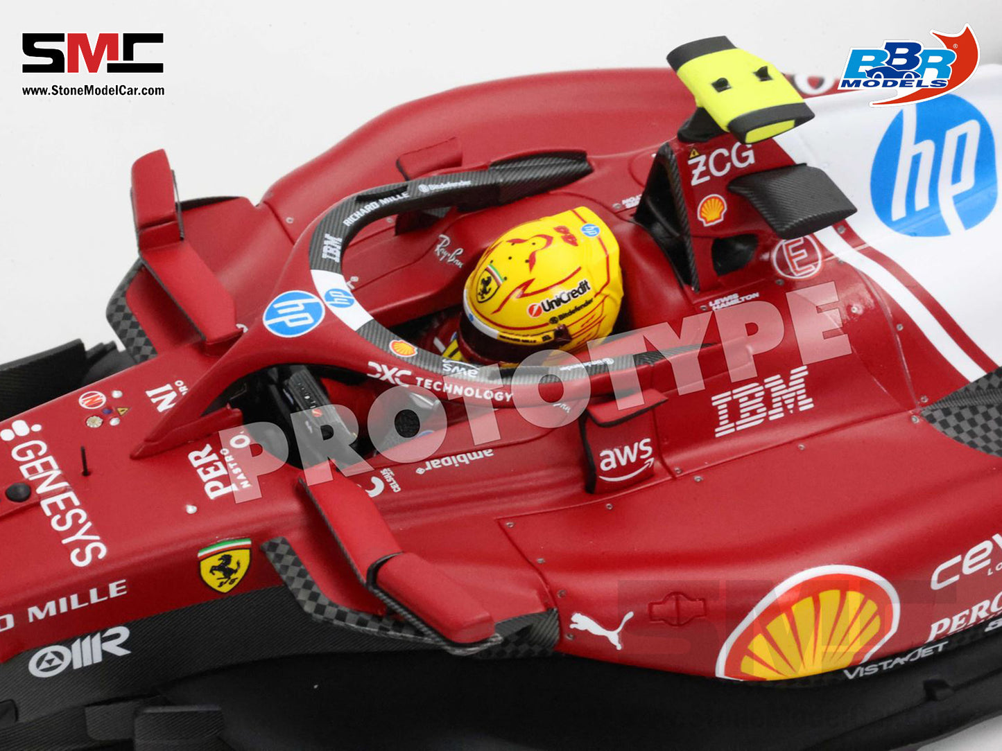 [Pre-Order] Ferrari F1 SF-25 #44 Lewis Hamilton Chinese GP Sprint Winner 2025 BBR 1:18 with Leather Base