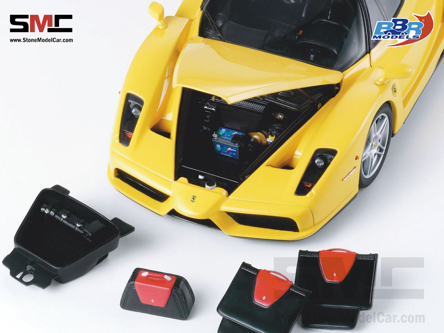 [Pre-Order] BBR High End Ferrari 1:18 Enzo Giallo Modena Yellow Silver Wheels Full Open with Leather Base