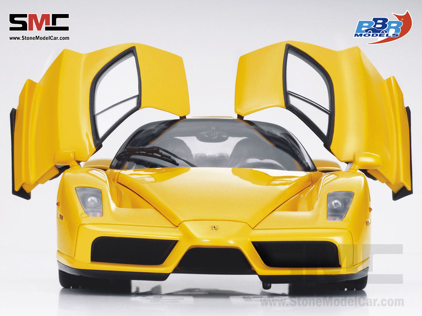 [Pre-Order] BBR High End Ferrari 1:18 Enzo Giallo Modena Yellow Silver Wheels Full Open with Leather Base