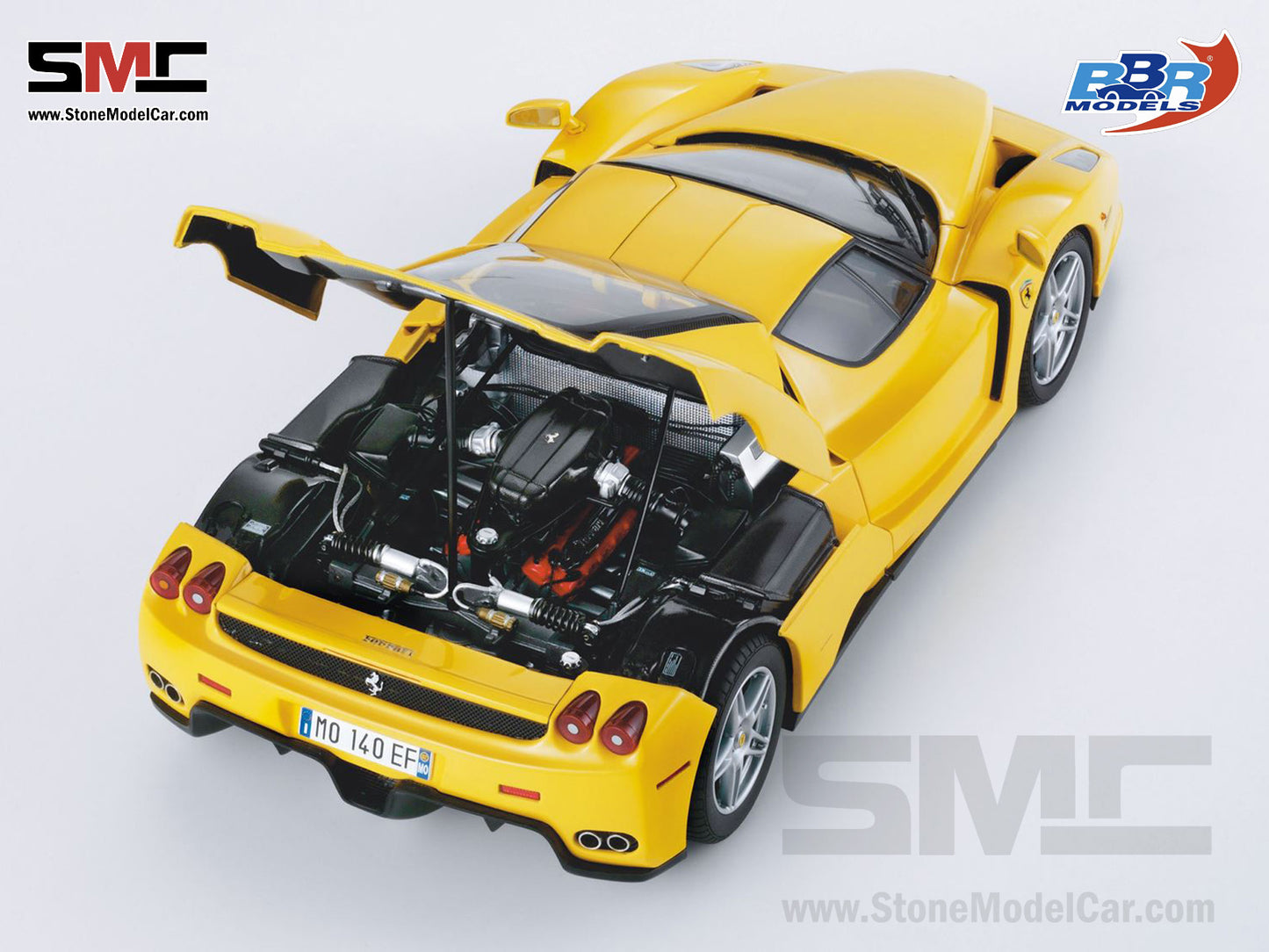 [Pre-Order] BBR High End Ferrari 1:18 Enzo Giallo Modena Yellow Silver Wheels Full Open with Leather Base