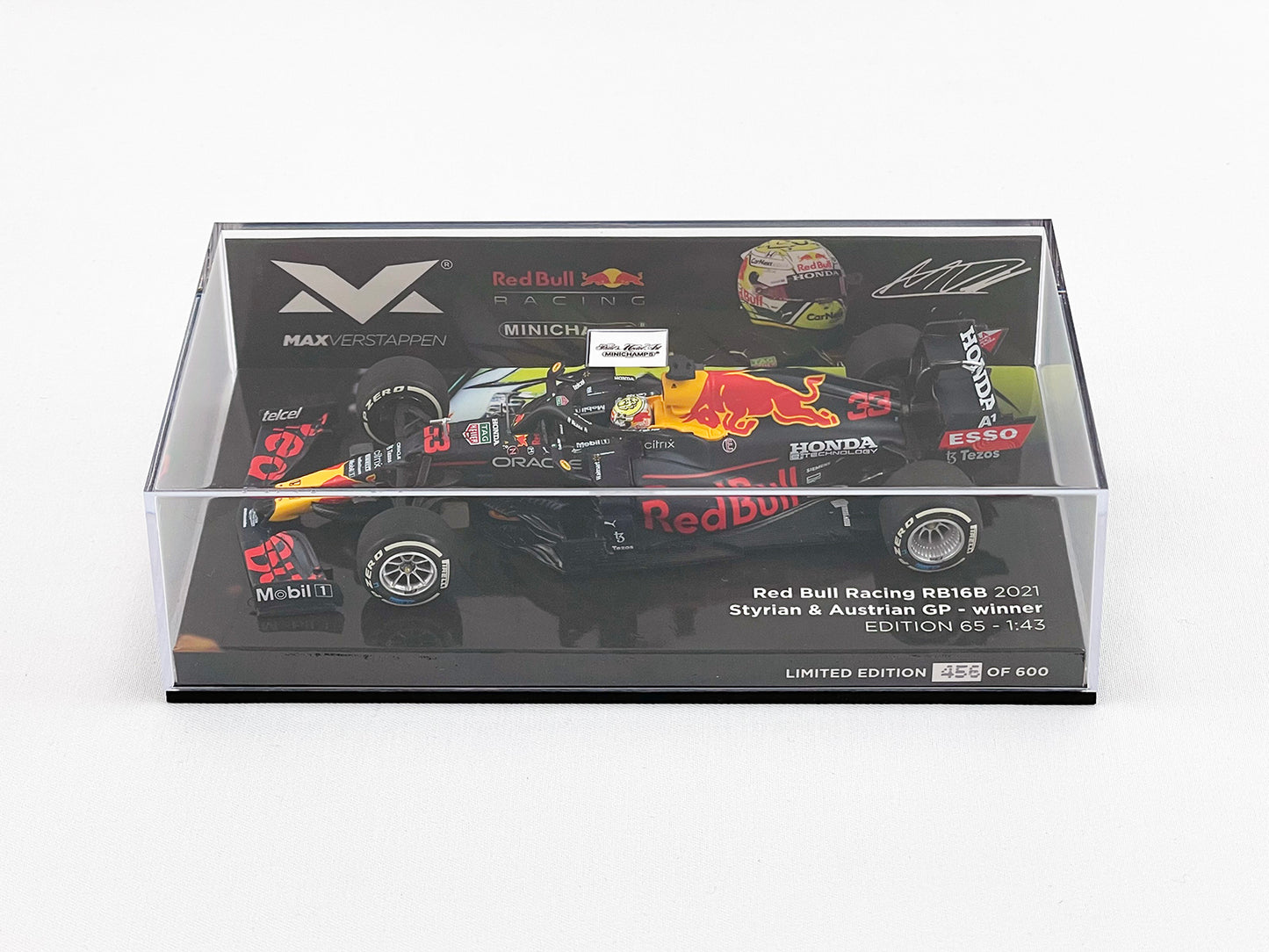 2021 F1 World Champion #33 Max Verstappen Red Bull RB16B Styria & Austria 1:43 MINICHAMPS