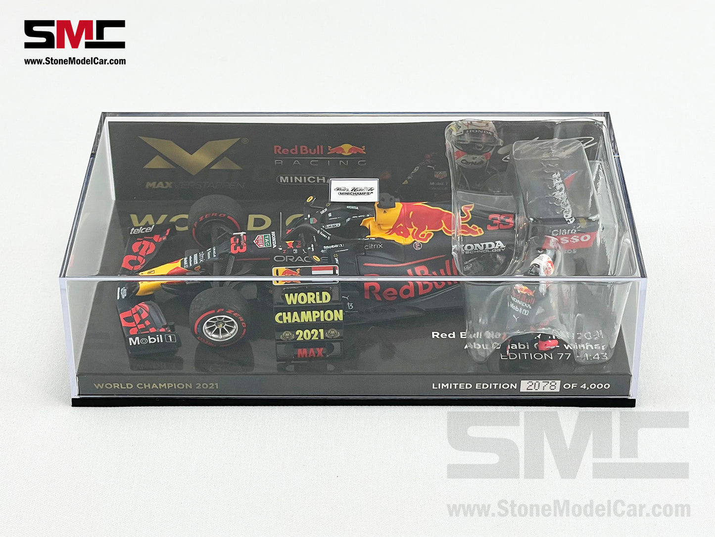 2021 F1 World Champion #33 Max Verstappen Red Bull RB16B Abu Dhabi GP 1:43 MINICHAMPS with Figure