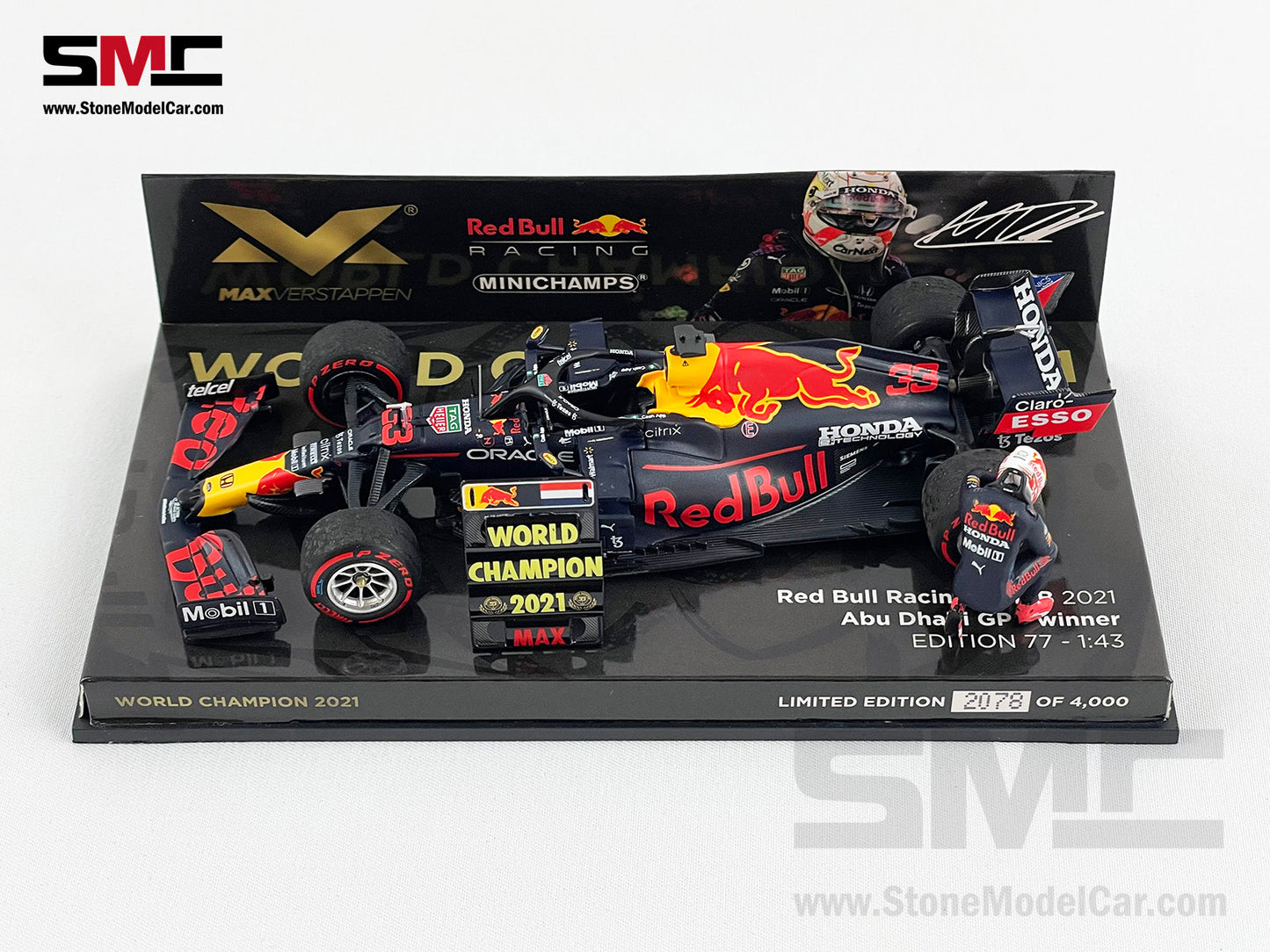 2021 F1 World Champion #33 Max Verstappen Red Bull RB16B Abu Dhabi GP 1:43 MINICHAMPS with Figure