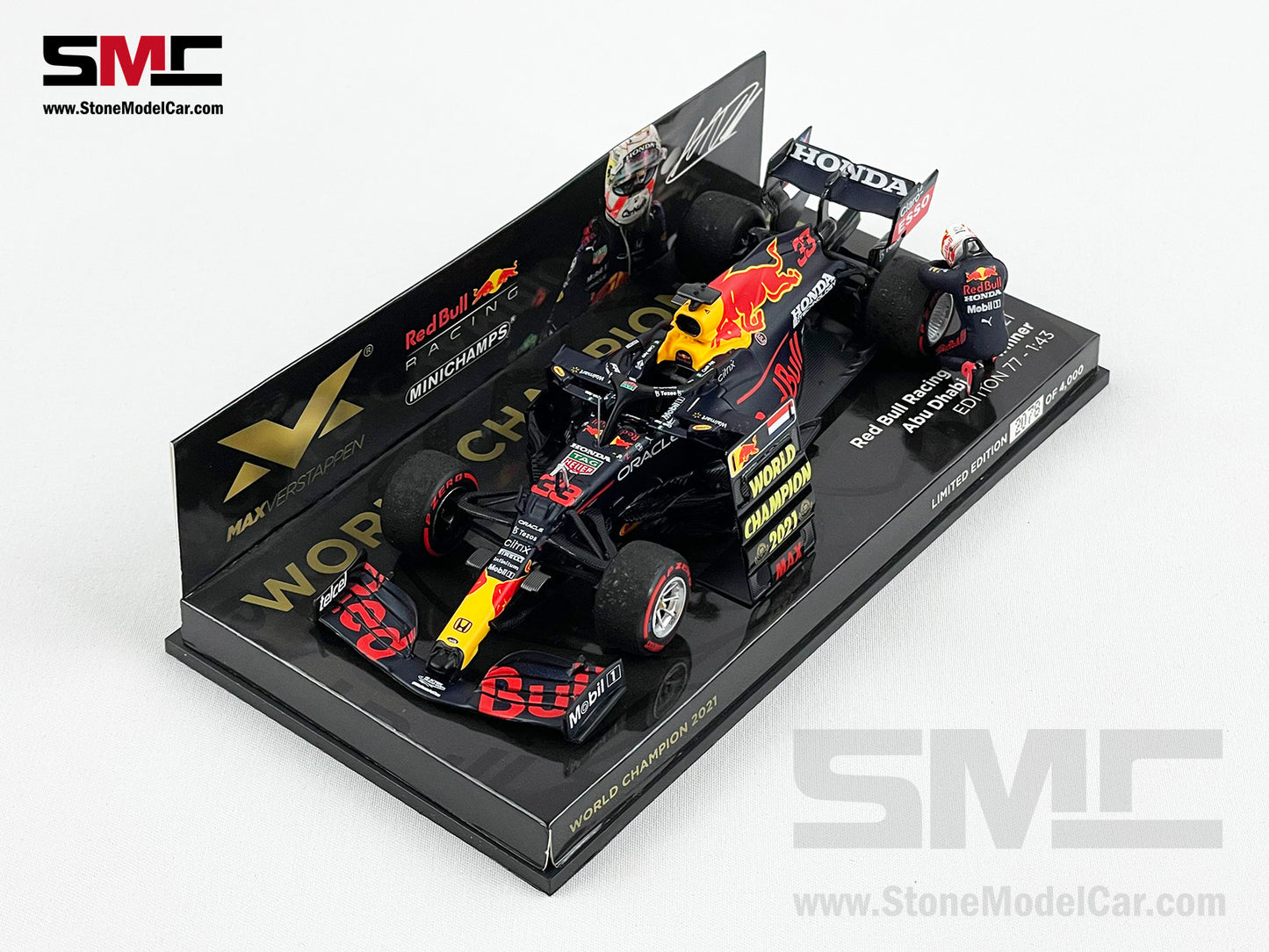 2021 F1 World Champion #33 Max Verstappen Red Bull RB16B Abu Dhabi GP 1:43 MINICHAMPS with Figure