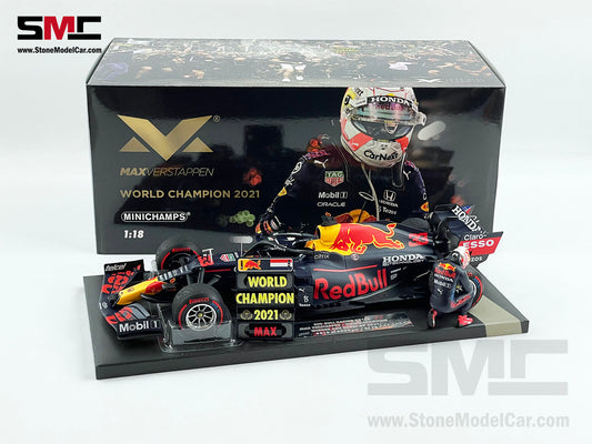 #33 Max Verstappen 2021 World Champion Red Bull F1 RB16B Abu Dhabi GP 1:18 MINICHAMPS with Figure