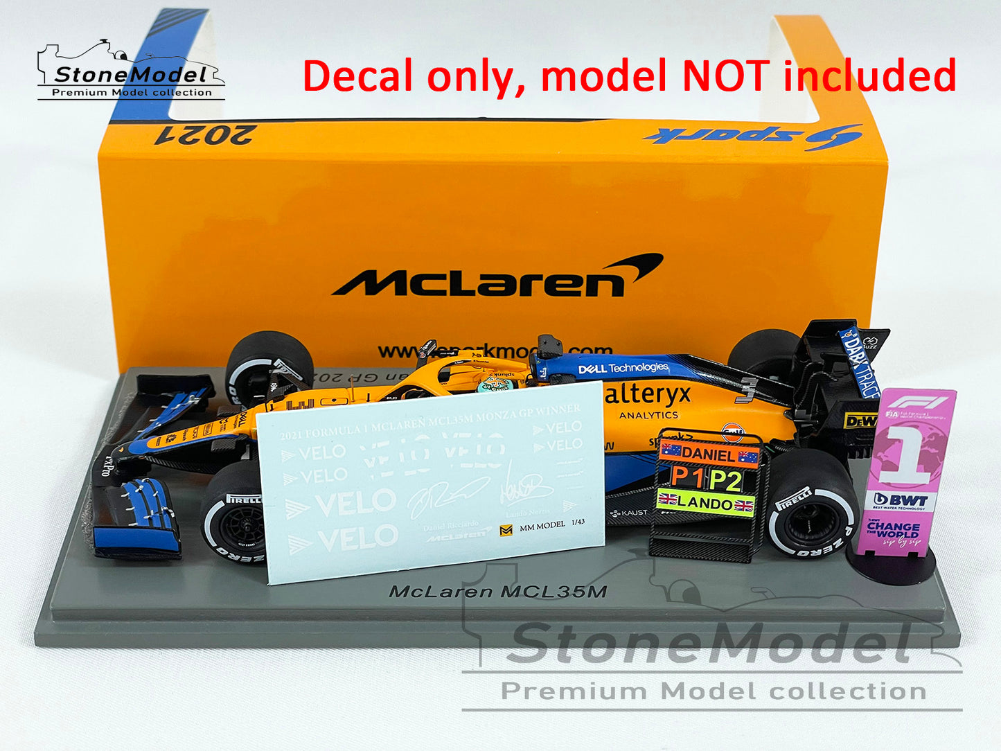 Decal for 1:43 Mclaren F1 MCL35M Italy 2021 Norris Ricciardo MINICHAMPS & Spark