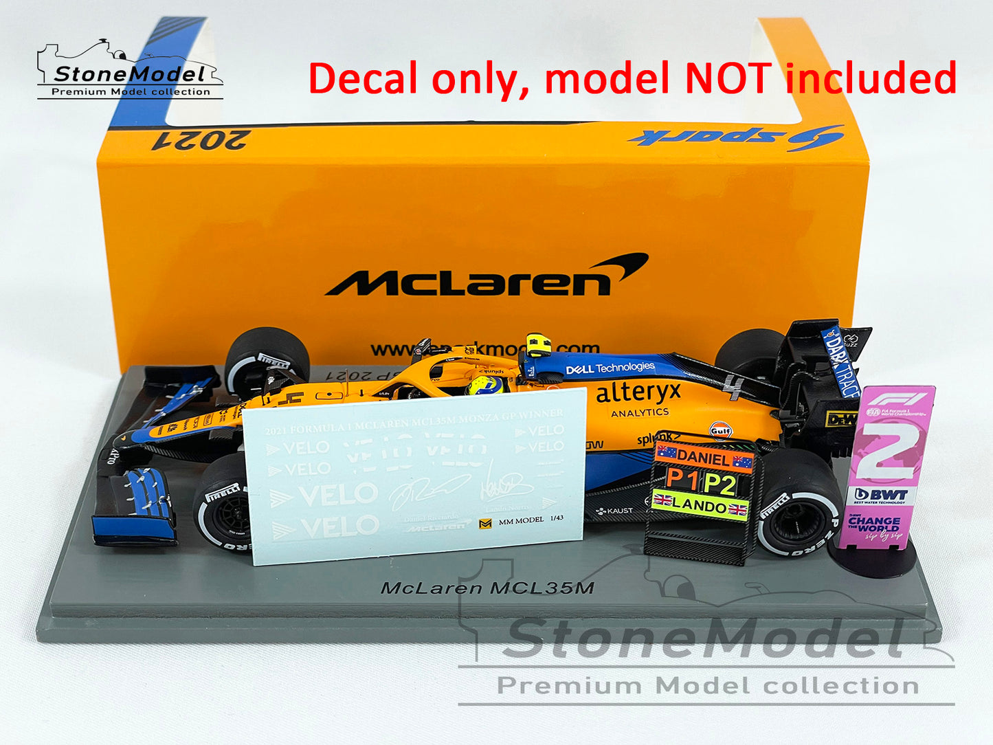 Decal for 1:43 Mclaren F1 MCL35M Italy 2021 Norris Ricciardo MINICHAMPS & Spark