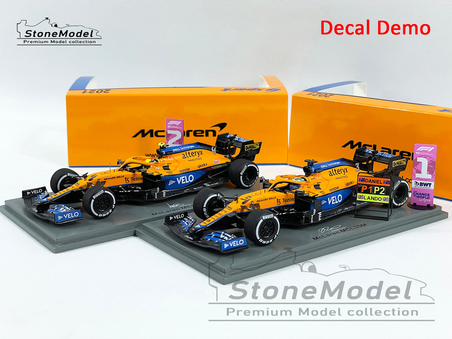 Decal for 1:43 Mclaren F1 MCL35M Italy 2021 Norris Ricciardo MINICHAMPS & Spark