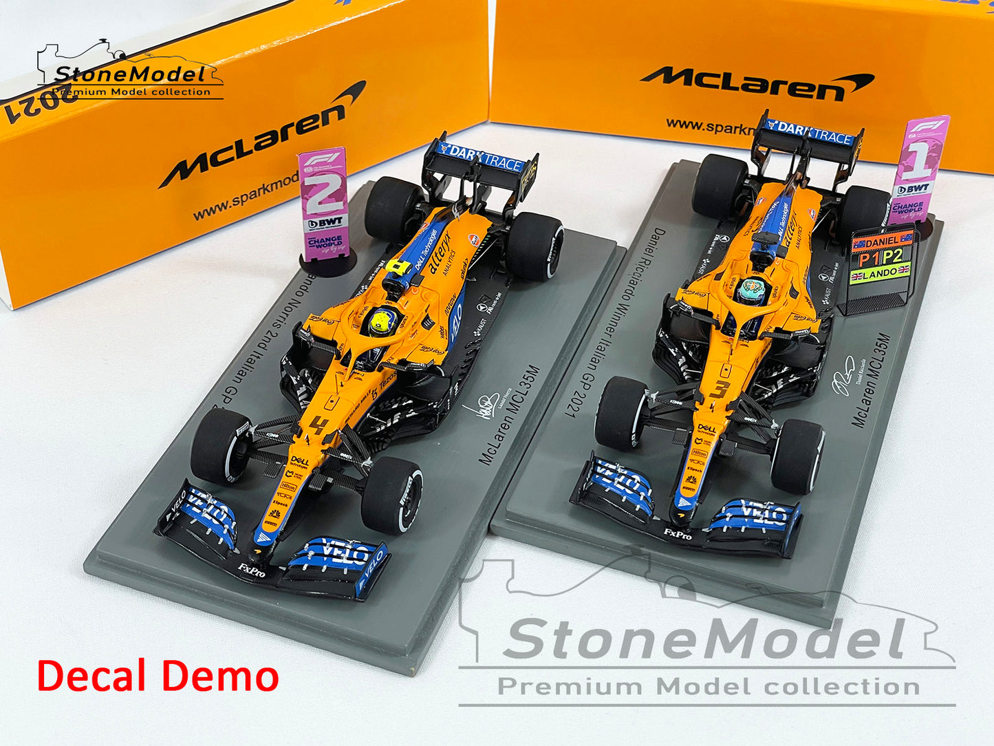 Decal for 1:43 Mclaren F1 MCL35M Italy 2021 Norris Ricciardo MINICHAMPS & Spark