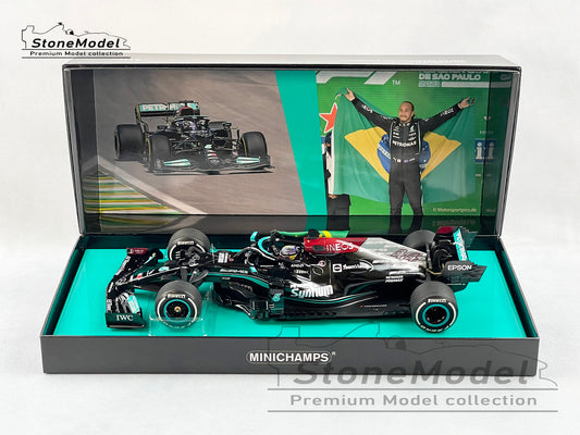 Mercedes AMG F1 W12 #44 Lewis Hamilton Brazil GP 2021 1:18 Minichamps Gift Box